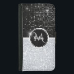 Chic faux Silver Glitter Black Glitter Monogram  Samsung Galaxy S5 Wallet Case<br><div class="desc">Cute pretty silver faux glitter black glitter monogram luggage tag. Beautiful, modern and cool cover for girls who enjoy classy sparkly designs. Show off your personal style, look fashionable, trendy and feel stylish with a unique design on a mobile device accessory or customise it over another product of your choice....</div>