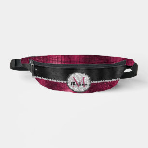 Chic faux Silver Glitter Burgundy Black monogram D Bum Bags