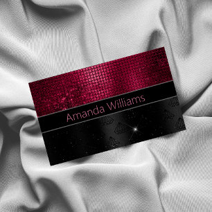 Chic faux Silver Glitter Burgundy Black monogram Magnetic Business Card