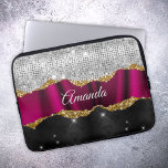 Chic faux silver glitter Fuchsia black monogram Laptop Sleeve<br><div class="desc">Pretty chic and elegant girly faux glitter bling in pink magenta, black and silver to create a special unique stylish Laptop sleeve. Add some style to your office, desk, or personal space with a Chic and stylish custom name and monogram Laptop sleeve.. personalise it with a script name and monogram....</div>