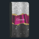 Chic faux silver glitter Fuchsia black monogram Samsung Galaxy S5 Wallet Case<br><div class="desc">Pretty chic and elegant girly faux glitter bling in pink magenta, black and silver to create a special unique stylish case to protect your device. Beautiful, modern and cool cover for the trend-savvy and art-loving hip trendsetter. This stylish sophisticated design would be great for girls who enjoy wearing classy sparkly...</div>