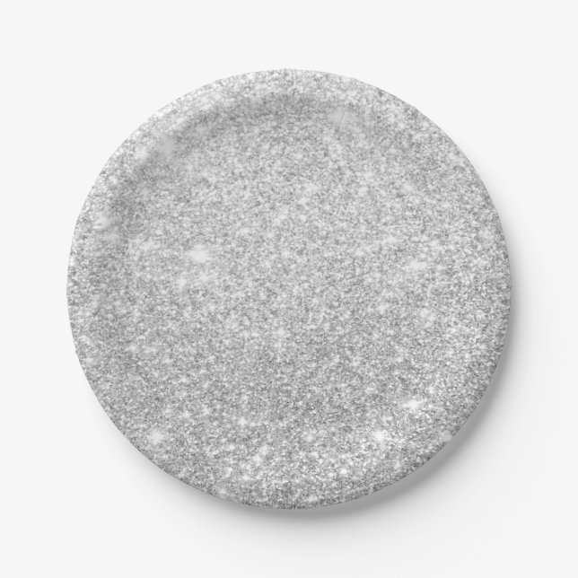 Chic Faux Silver Glitter Paper Plates (Front)
