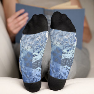 Chic Faux Silver Navy Blue Ornamental Socks