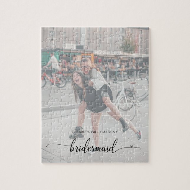 Chic Faux Vellum Effect Photo Bridesmaid Jigsaw Puzzle (Vertical)
