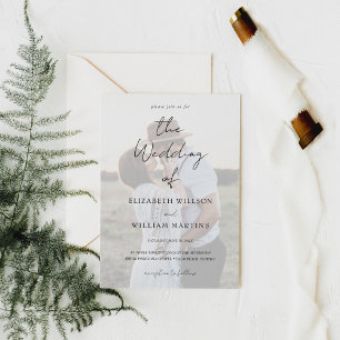 Chic Faux Vellum Effect Photo Wedding QR Code RSVP Invitation