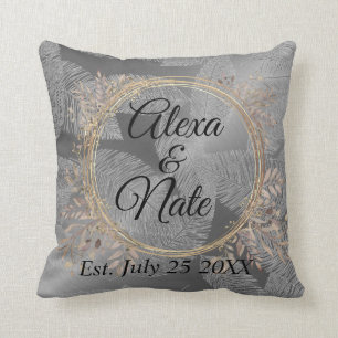 Chic Feathers Floral Wreath Wedding  Cushion