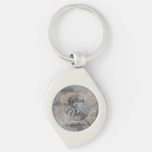Chic Feathers Floral Wreath Wedding Key Ring