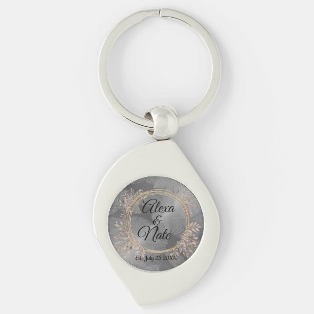 Chic Feathers Floral Wreath Wedding  Key Ring (Front)