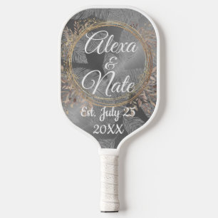 Chic Feathers Floral Wreath Wedding Pickleball Paddle