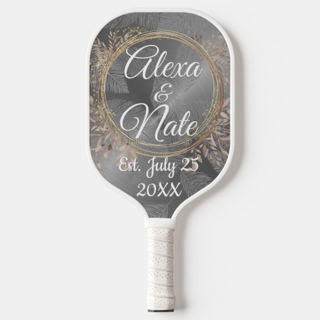 Chic Feathers Floral Wreath Wedding   Pickleball Paddle (Front)