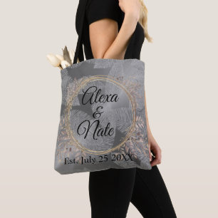 Chic Feathers Floral Wreath Wedding Tote Bag