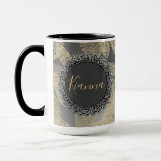 Chic Feathers on Sleek Silver Personalised   Mug