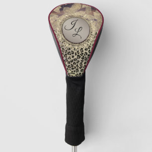 Chic Feathers with Leopard Print Monogram Golf Head Cover