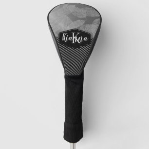 Chic Feathers with Silver Stripes Monogram Golf Head Cover