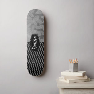 Chic Feathers with Silver Stripes Monogram   Skate Skateboard