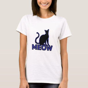 Chic Feline Charm - Blue ‘MEOW’ Cat Silhouette  T-Shirt