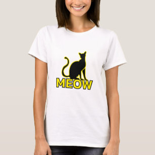 Chic Feline Charm - ‘MEOW’ Cat Silhouette T-Shirt