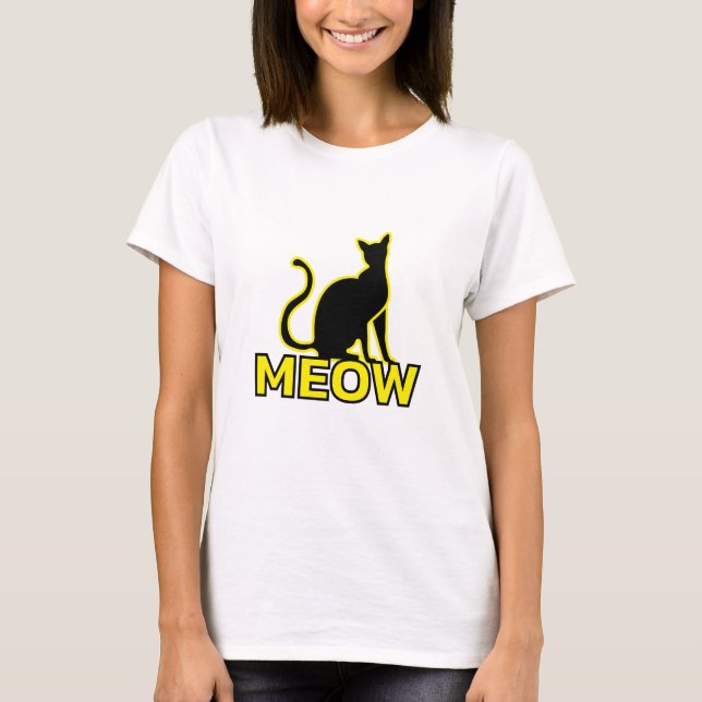 Chic Feline Charm - ‘MEOW’ Cat Silhouette T-Shirt (Front)