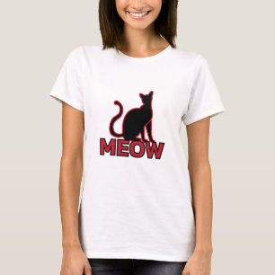 Chic Feline Charm - Red ‘MEOW’ Cat Silhouette  T-Shirt