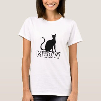 Chic Feline Charm - White ‘MEOW’ Cat Silhouette T-Shirt