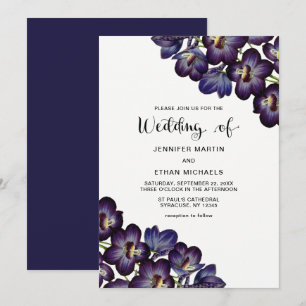Chic Feminine Dark Purple Floral Wedding Invitation