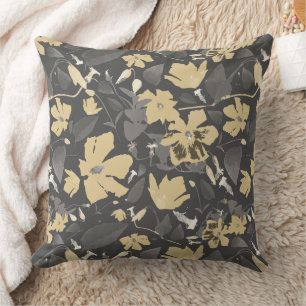 Chic Feminine Gold Grey Floral Pattern Cushion