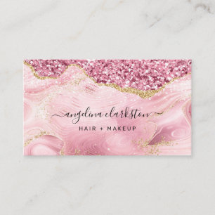 Chic Feminine Gold Pink Glitter Marble Agate Business Card