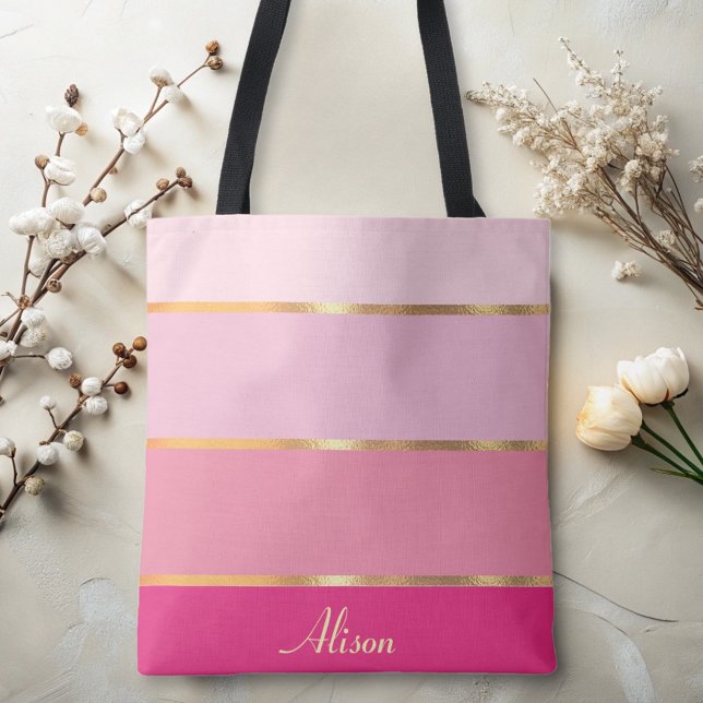 chic feminine modern pink gold Name  Tote Bag (Creator Uploaded)