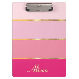 chic feminine pink gold Name Clipboard