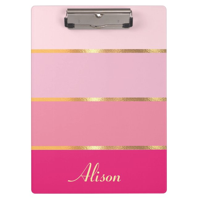 chic feminine pink gold Name  Clipboard (Front)