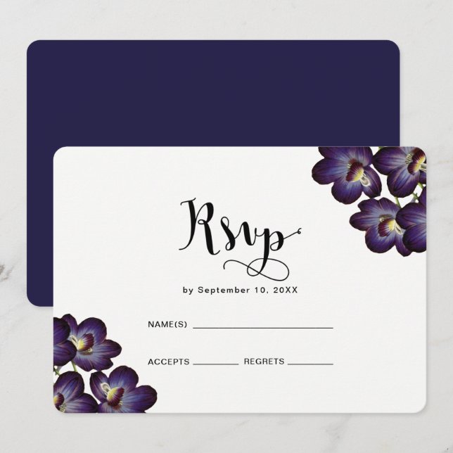Chic Feminine Purple Floral Rsvp Wedding Invitation (Front/Back)
