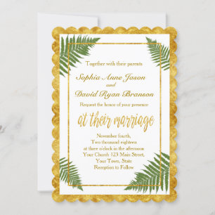 Chic Fern Leaves Gold Foil Wedding Invitation