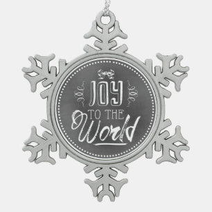 Chic Festive Chalkboard Joy To The World Snowflake Pewter Christmas Ornament