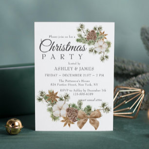Chic Festive Cotton Pine Christmas Party Invitation