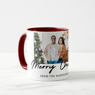 Chic Festive Elegant Script Christmas 3 Photo Mug