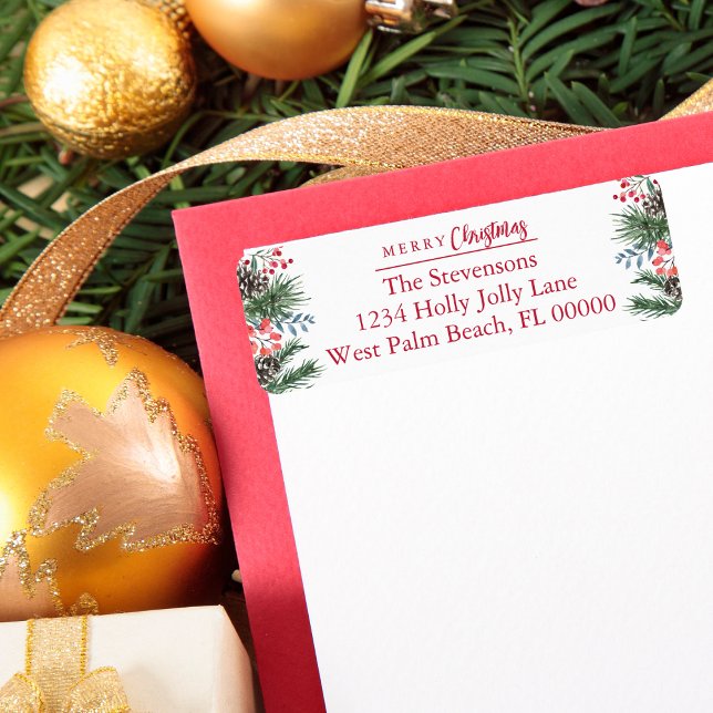 Chic Festive Holly Berries Merry Christmas Return (Creator Uploaded)