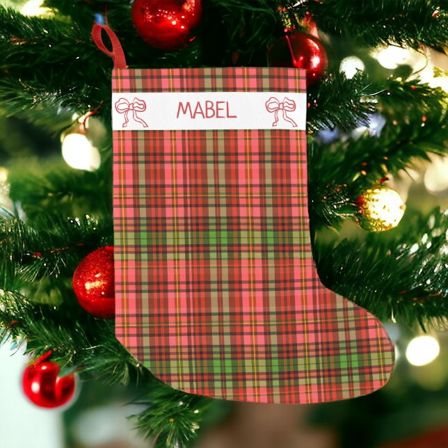 Chic Festive Red Green Plaid Christmas Pattern Small Christmas Stocking (Chic Festive Red Green Plaid Christmas Pattern Small Christmas Stocking)