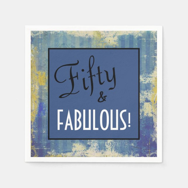 Chic Fifty & FABULOUS! Birthday Party Blue Denim Napkin (Front)