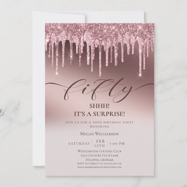 Chic Fifty Pink Glitter Birthday Party Invitation (Front)