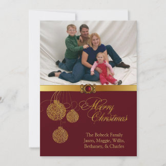 Chic Flat Burgundy and Gold Christmas Photo Card