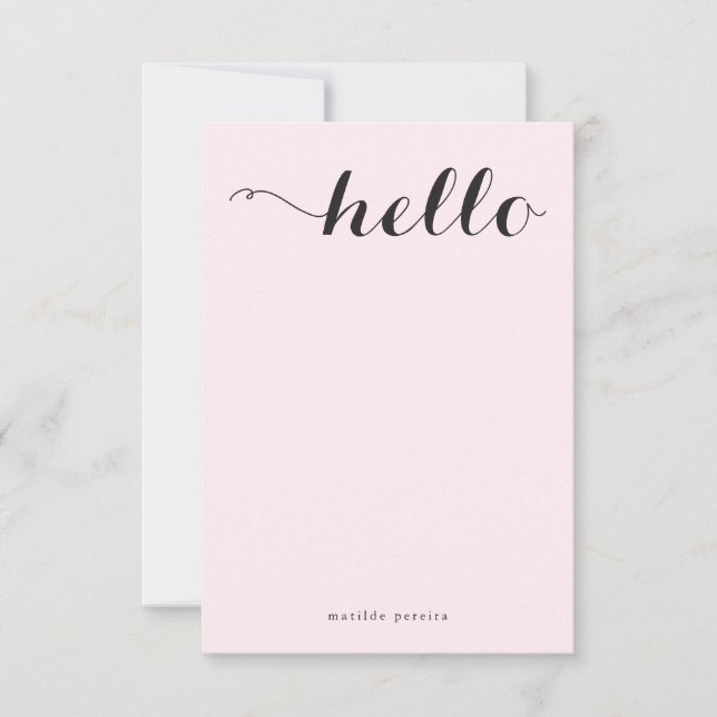 Chic Flat Note Name Hello Stylish Pink Black Girly Thank You Card (Front)