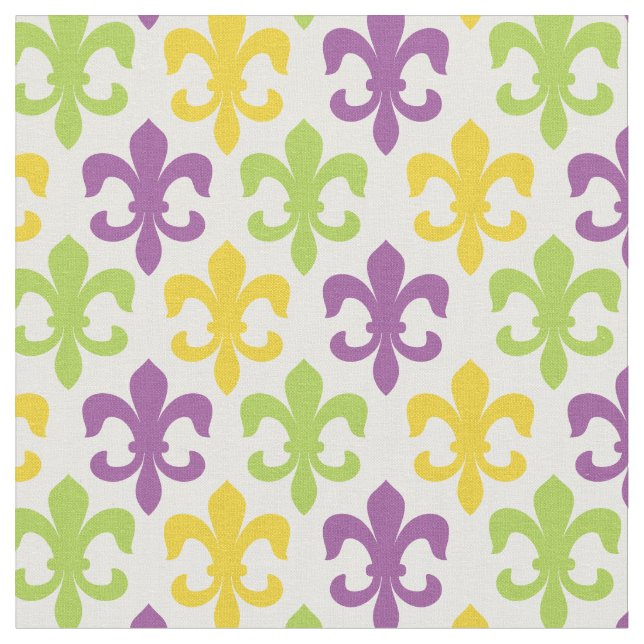 Chic Fleur De Lis Mardi Gras Pattern Fabric (Close Up)