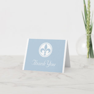 Chic Fleur De Lis Thank You Card, Blue