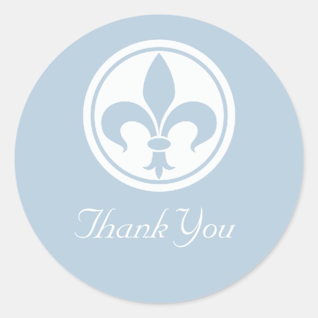 Chic Fleur De Lis Thank You Stickers, Blue Classic Round Sticker (Front)