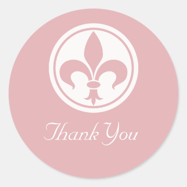 Chic Fleur De Lis Thank You Stickers, Pink Classic Round Sticker (Front)