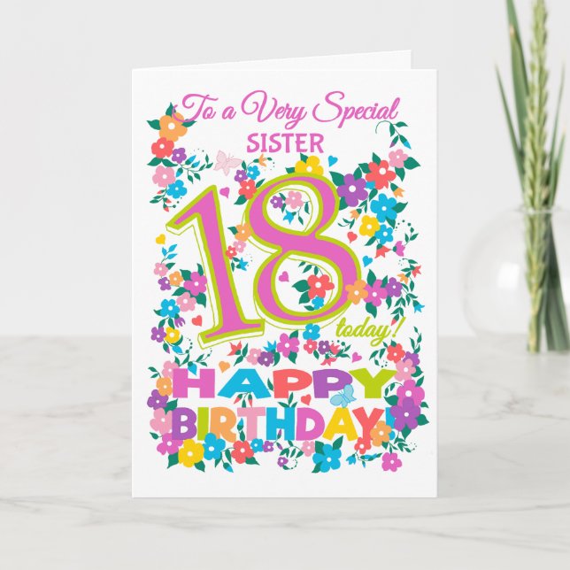Chic Floral 18th Birthday for Sister Card (Front)