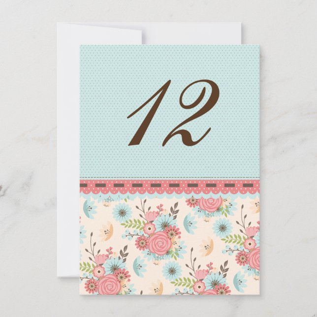 Chic Floral and Polka Dot Wedding Table Number (Front)