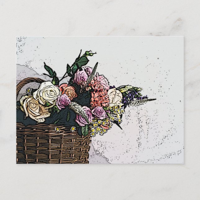 Chic Floral Basket of Flowers Art Postcard (Front)