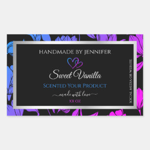 Chic Floral Black Blue Pink Coloured Product Label
