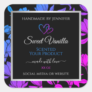 Chic Floral Black Blue Pink Coloured Product Label